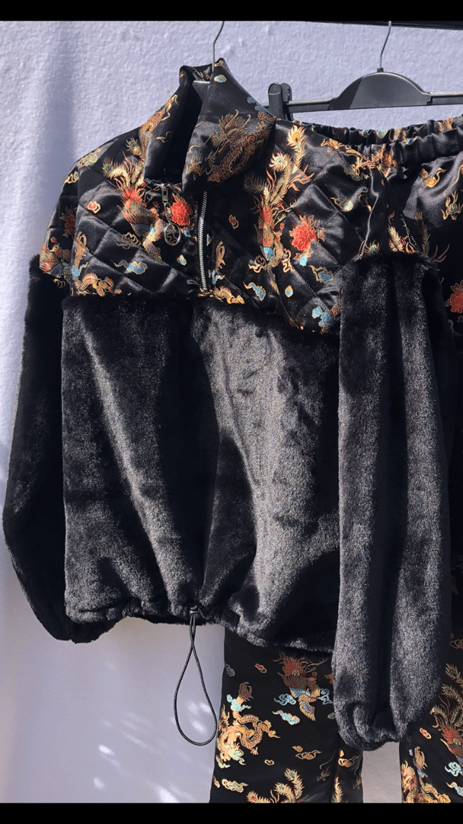 Luxury quilted faux fur zip neck jumper jacket 