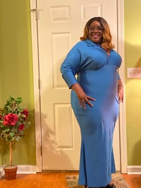  Plus Size Collared Deep V Maxi Dress