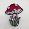 Iridescent Red Spring Mushroom Suncatcher