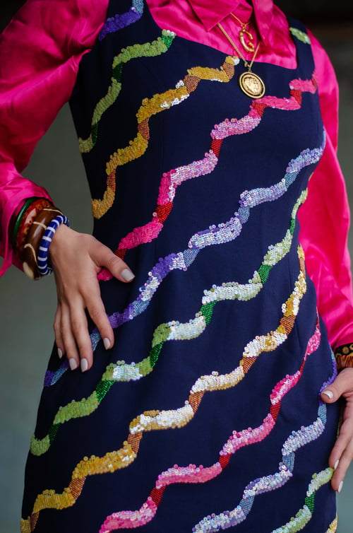 Image of Vintage Night Line Colorful Sequins/Beads Ripple Dress