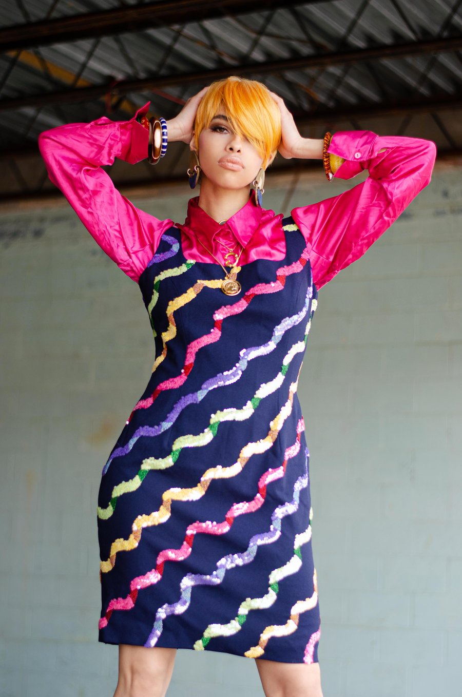 Image of Vintage Night Line Colorful Sequins/Beads Ripple Dress