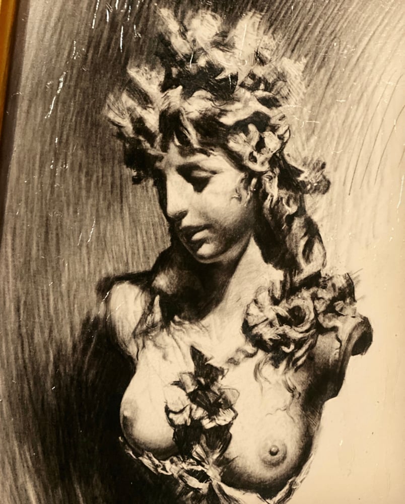 Image of ‘Sketch of a Young Woman’ drawn at #LACMA { Unique print [ 1/1 ] } - Hand Embellished Print