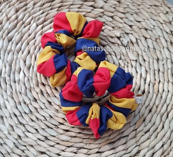 Image of AFL coloured scrunchies- Adelaide Crows colours