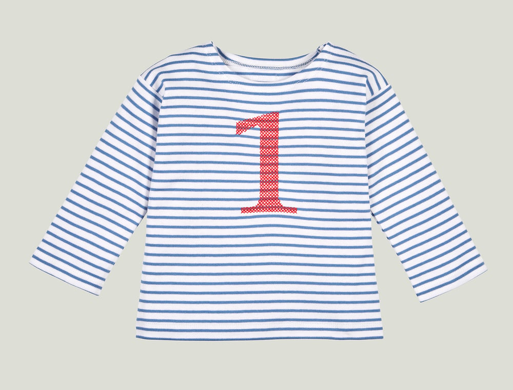 Image of 3Jahre * für Kleine! Geburtstags-Shirt blau gestreift mit roter gestickter Zahl Art.266278 (D)