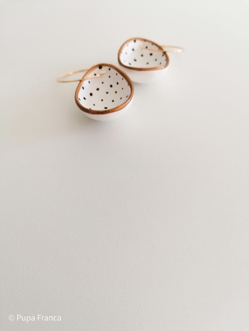 Image of Eggshell Earrings with Black Dots and Golden Edge