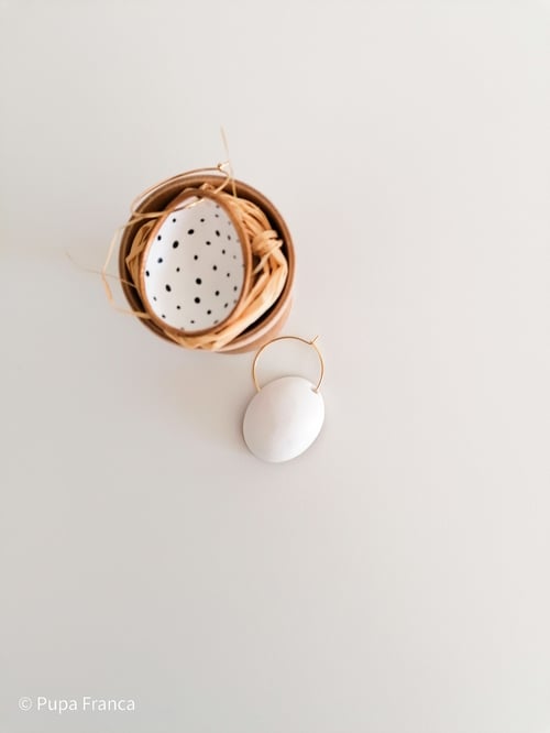 Image of Eggshell Earrings with Black Dots and Golden Edge