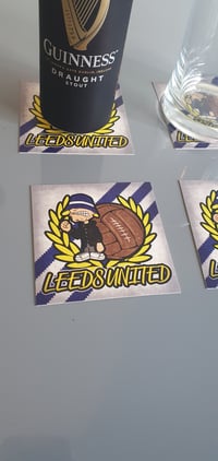 Image 2 of Pack of 10 10x10cm Leeds United football beer mats.