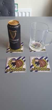 Image 1 of Pack of 10 10x10cm Leeds United football beer mats.