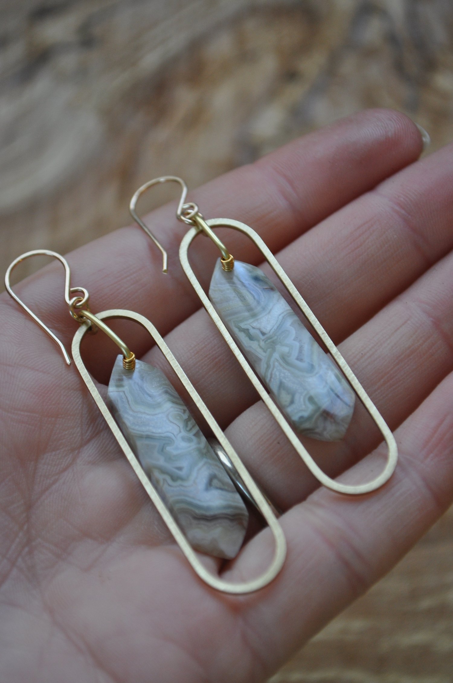 Image of OOAK Crazy Lace Agate Elongated Oval Dangles