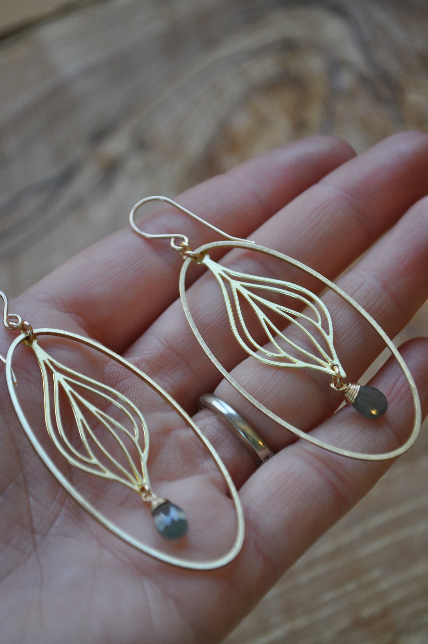 Image of Lotus Bud Hoops in Moss Aquamarine