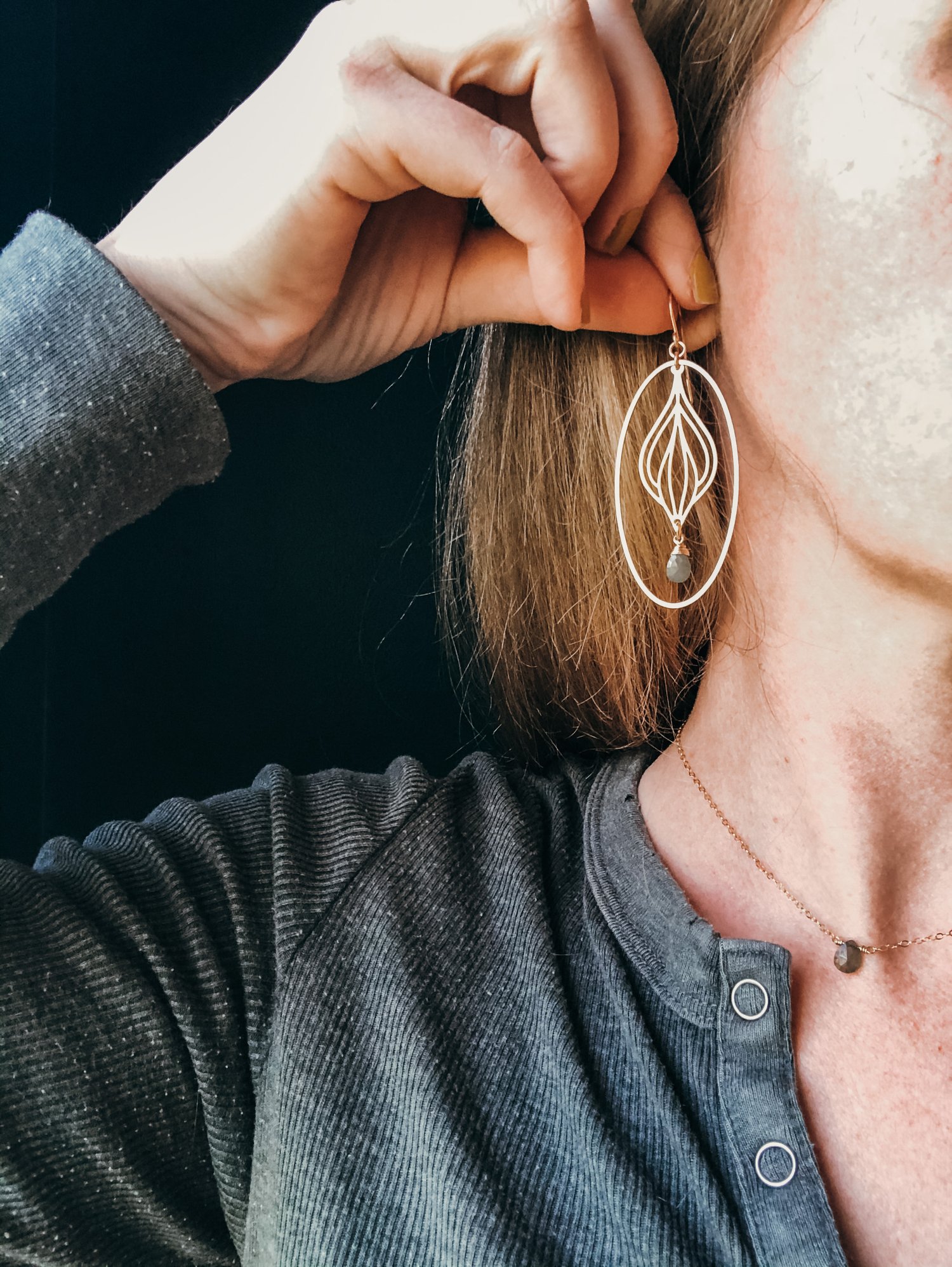 Image of Lotus Bud Hoops in Moss Aquamarine