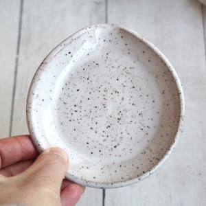 Image of Medium Sized Spoon Rest in Rustic Speckled Brown Clay in Natural Beige Glaze, Made in USA