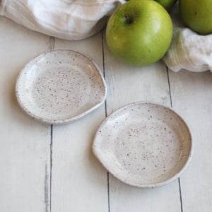 Image of Medium Sized Spoon Rest in Rustic Speckled Brown Clay in Natural Beige Glaze, Made in USA