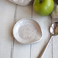 Image 2 of Medium Sized Spoon Rest in Rustic Speckled Brown Clay in Natural Beige Glaze, Made in USA