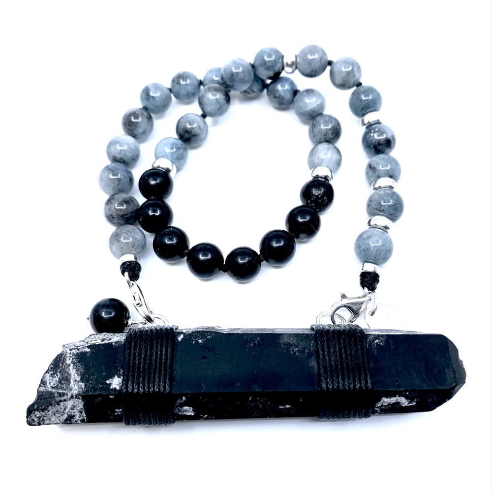 Image of Aquamarine Choker33 with Black Mongolian Quartz 