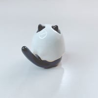 Image 5 of Black Kitty Cat With Ghost Mask Ceramic Figurine (tiny hole for flower)