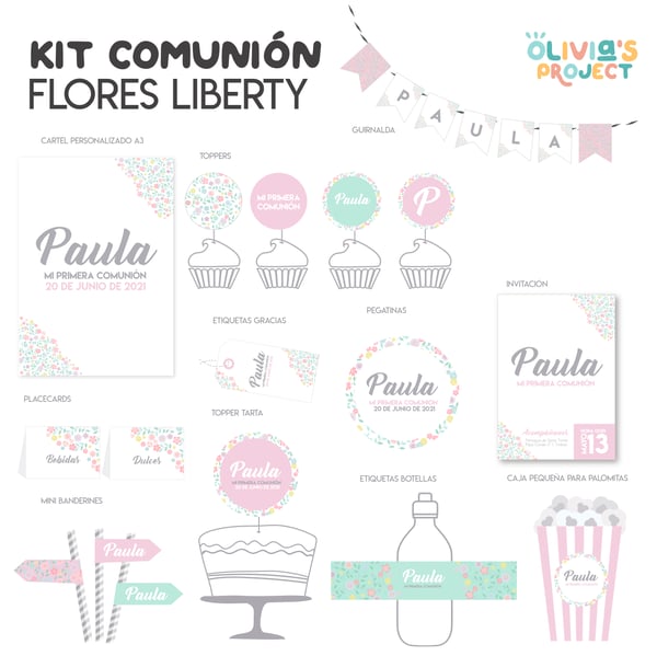 Image of Kit de Comunión Flores Liberty Impreso