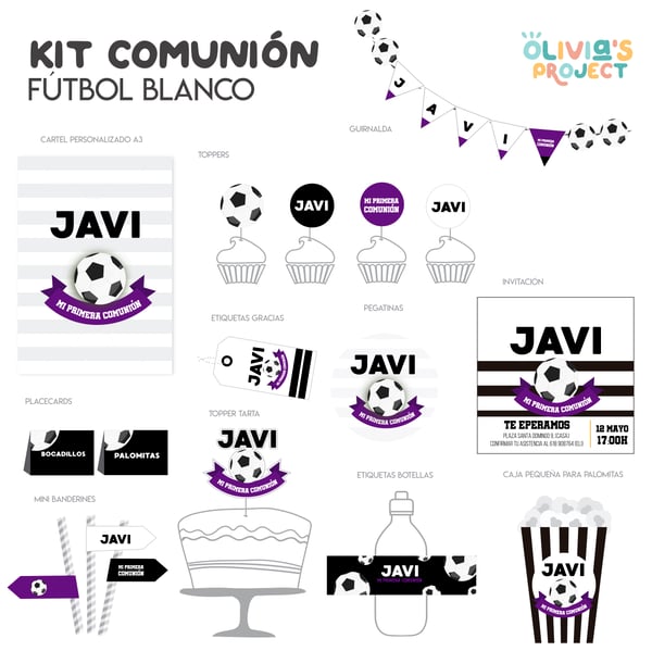 Image of Kit de Comunión Fútbol Blanco Impreso