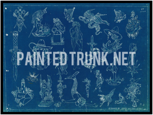 Image of giclee print 1920s Percy Waters blue print antique tattoo flash, sheet D, 18x24