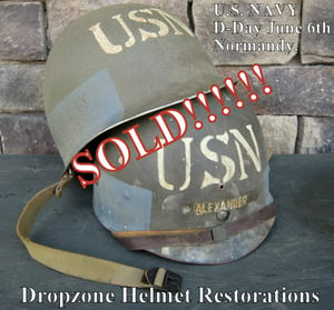 Image of WWII M1 USN (U.S. Navy) Helmet & Westinghouse Liner McCord Fixed Bale Normandy. 