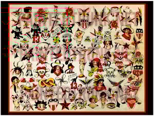 Image of giclee print vintage tattoo flash owen jensen folk art $ maker los angeles 18x24