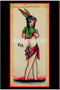 Image of big giclee print vintage pike tattoo flash bert grimm indian chief pinup 12x18