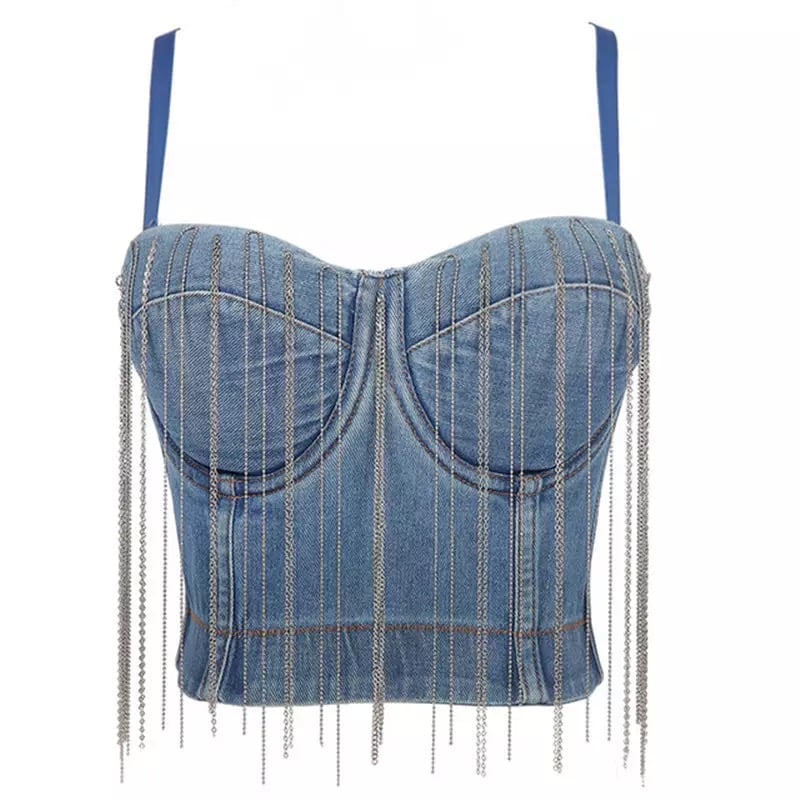 Image of Denim Tassel Crop Top 