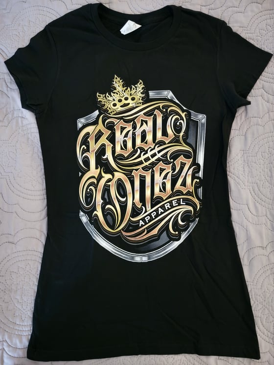 Image of Ladies black and Gold short sleeve