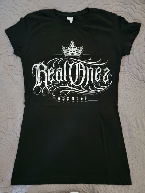 Image of Ladies Black Silver Real Onez short sleeve 