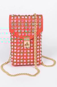 Image 1 of "Red Head" Red clutch purse with chain link 