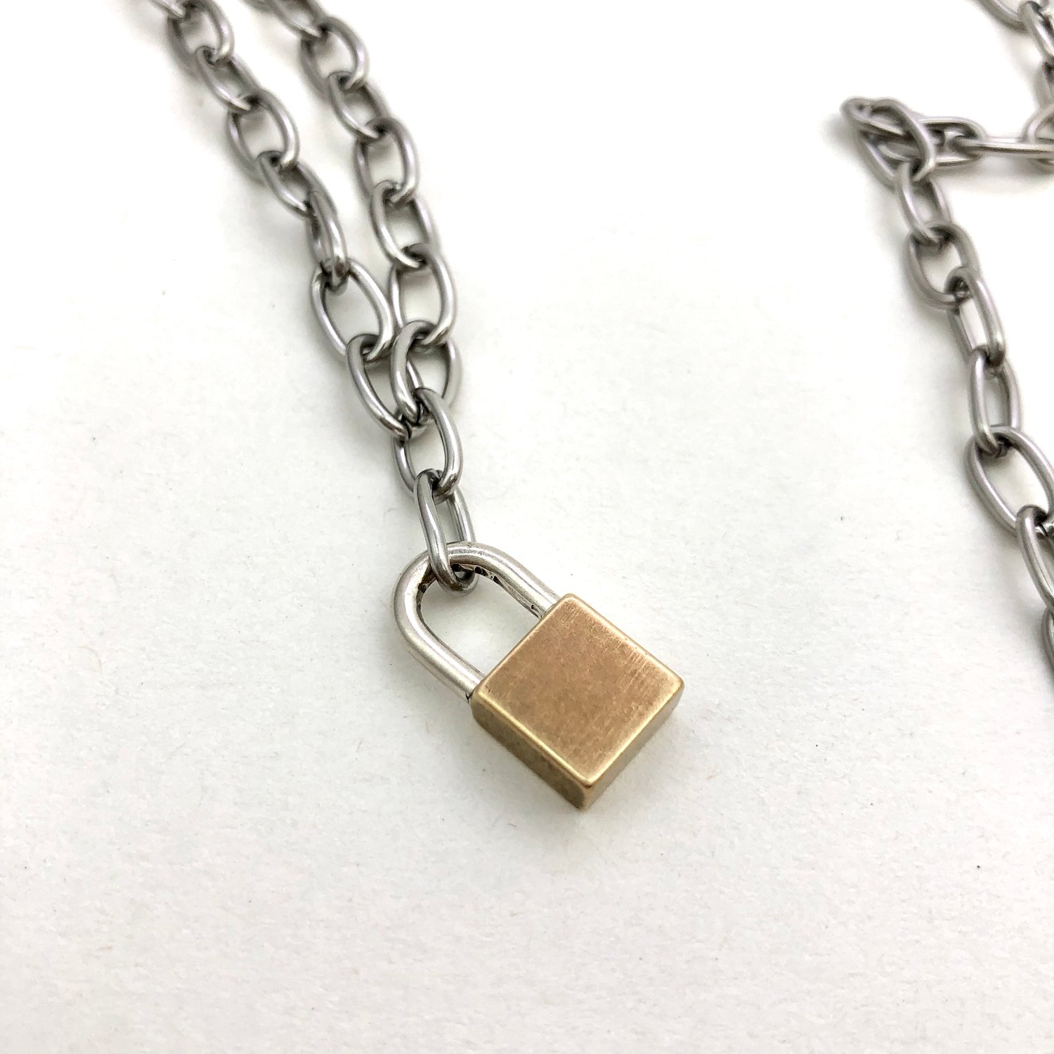 Silver Lock Pendant Chain Necklace