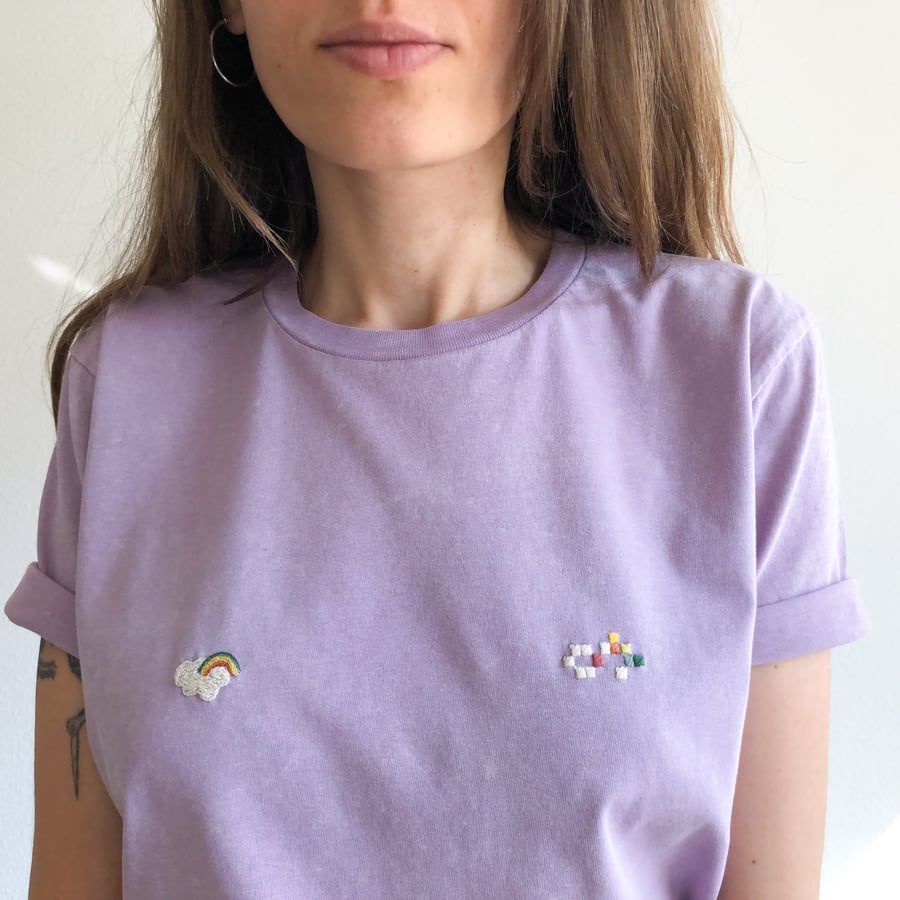 Image of Sunny nips t-shirt no.3 // hand embroidered organic cotton t-shirt, available in ALL sizes