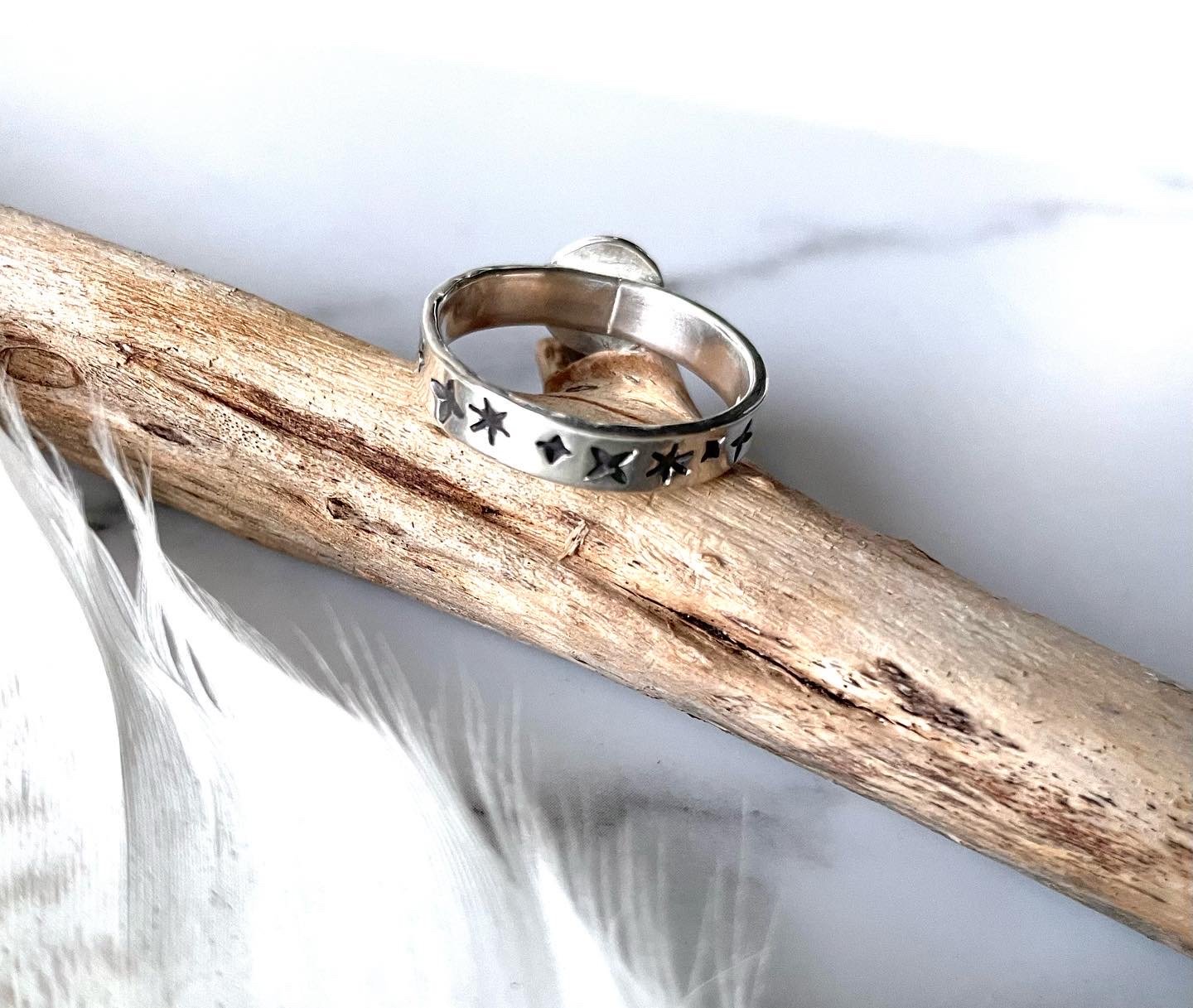 Image of Handmade Sterling Silver Celestial Starry Carnelian Ring 925