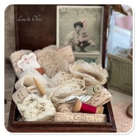Image 5 of Vintage French wooden box full of French lace and cotton