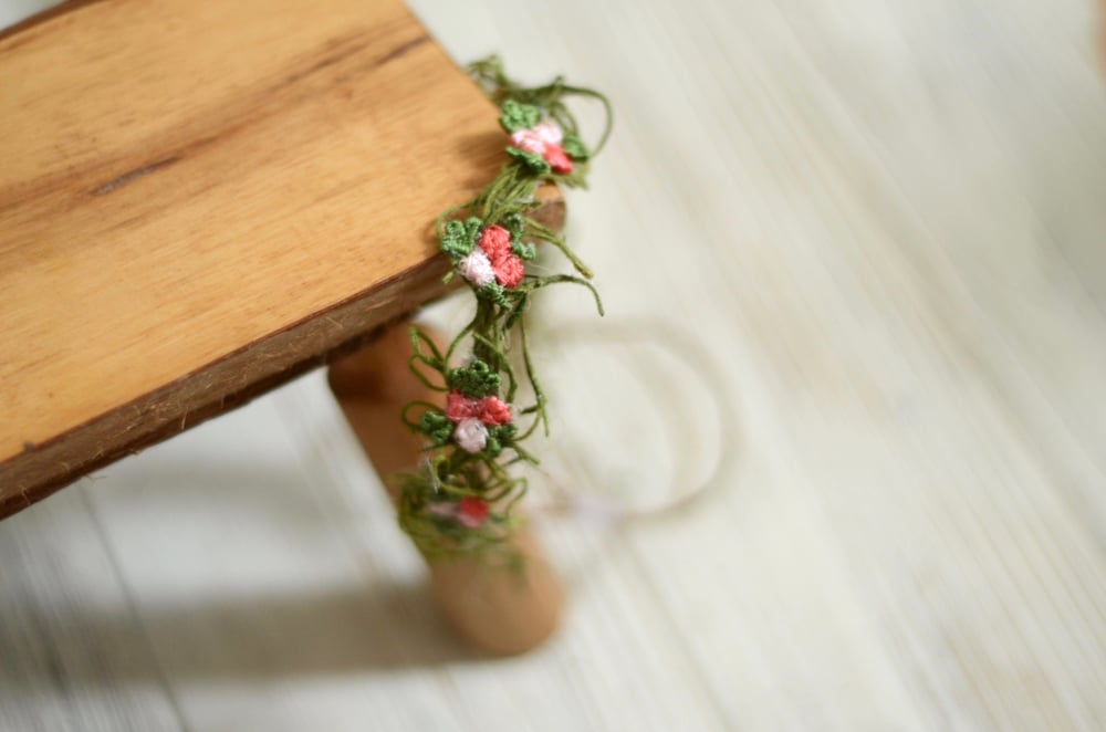 Image of Moss and embroidered flowers halo