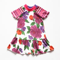 Image 1 of floral flowers mauve magenta 3T vintage fabric courtneycourtney dress short sleeve gathered hem