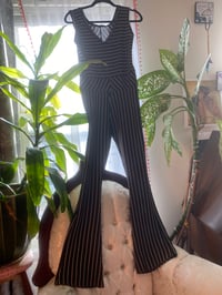 Image 2 of Black & Tan Striped Sleeveless Jumpsuit