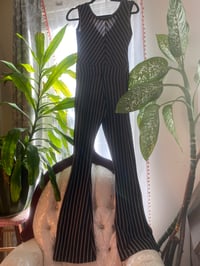 Image 3 of Black & Tan Striped Sleeveless Jumpsuit