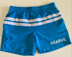 Image of BLUE AND WHITE STRIPE KEARVE SHORTS