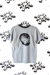 Image of head on straight ringer tee in gray/black