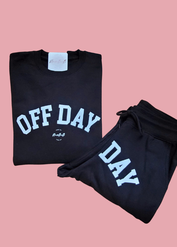 "OFF DAY" Crewneck Sweatsuit (Black)