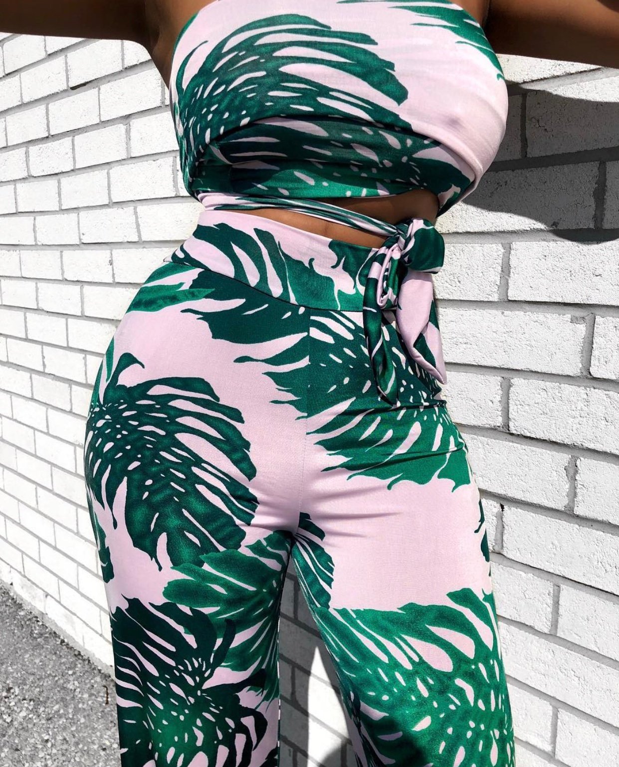 Image of PALM PRINT TROUSER & CROP TOP SET  (MEDIUM)