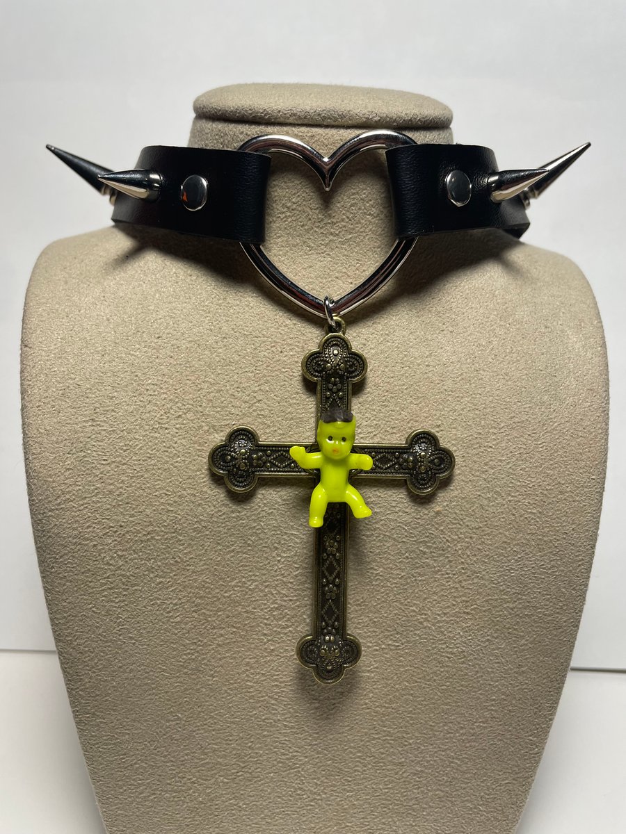 Image of Green Baby Cross Spiked Choker