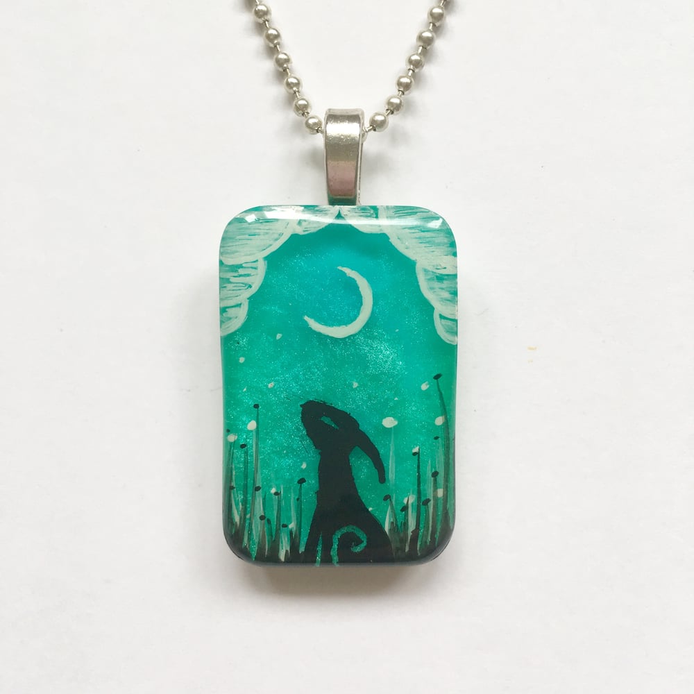 Moon Gazing Hare Resin Pendant - Turquoise