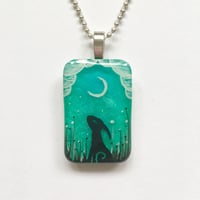 Image 3 of Moon Gazing Hare Resin Pendant - Turquoise