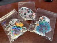 3 Sheets Sticker Pack + Wooden Key Chain