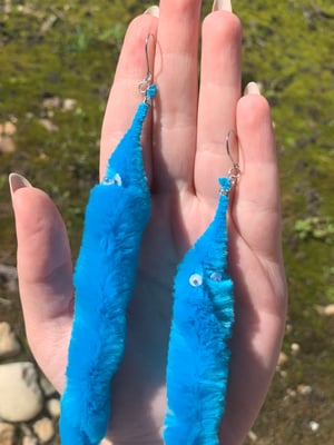 light blue worm earrings