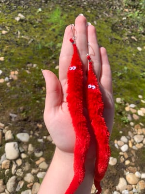 red worm earrings