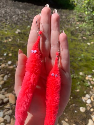 pink worm earrings