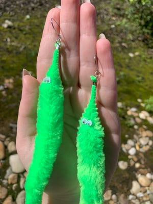 green worm earrings